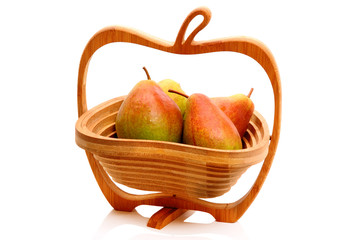 Wooden vase with pears