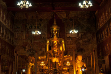 Golden Buddha in Thai church .