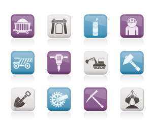 Mining and quarrying industry objects and icons