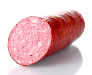 Tasty sausage isolated on white