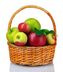 Basket of fresh ripe apples isolated on white
