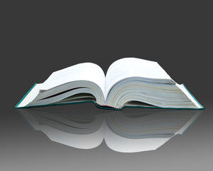 OPEN BOOK ON BLACK BACKGROUND