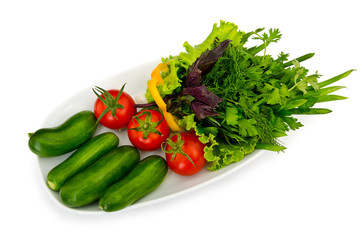 Cucumber and tomato salad in plate