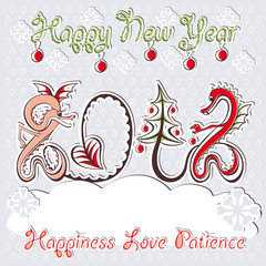 New Year 2012 dragons greeting vector card