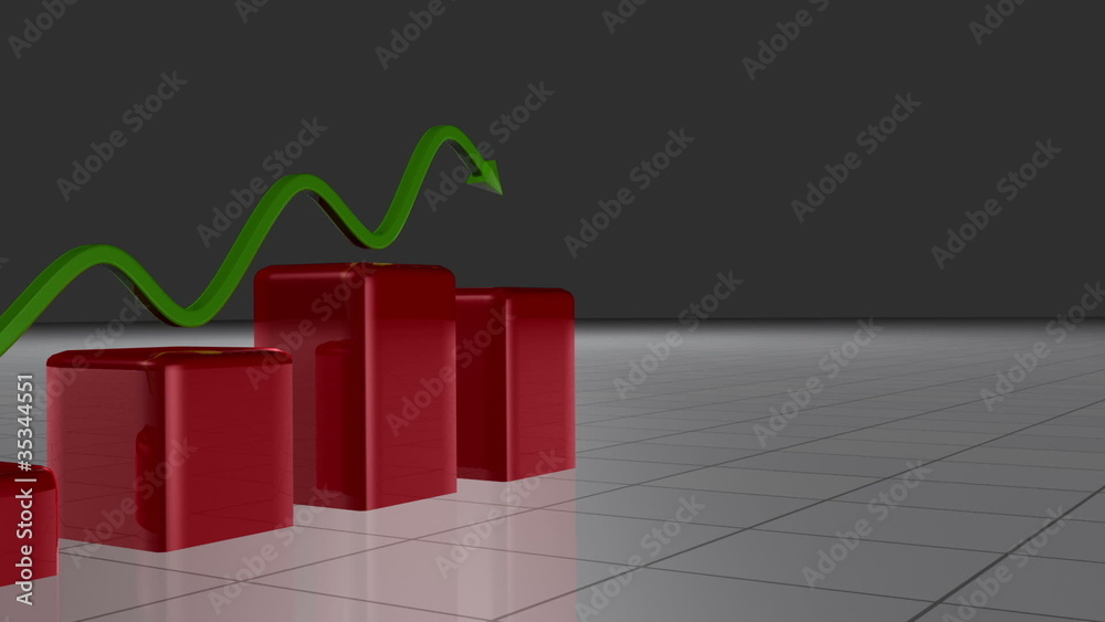 Poster green arrow following a red bar graph