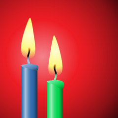 Two Burning Candles on Red Background