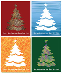 set of christmas cards with decorated tree