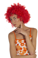 Beautiful woman in an orange wig