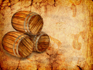 old barrels on a grunge background