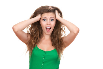 Fototapeta premium portrait of attractive surprised excited smile teenage girl