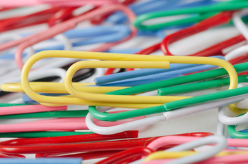 Close-up of multi-colored paper clips