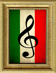 Omaggio all'opera lirica italiana, quadro con bandiera italiana