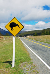Kiwi crossing roadsign in New Zealand