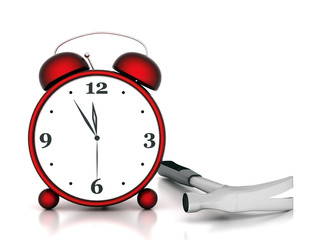 beautiful image, the red alarm clock on white background