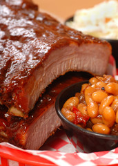 BBQ Ribs with beans and cole slaw