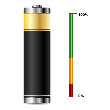 Black battery with charge level graphic over white