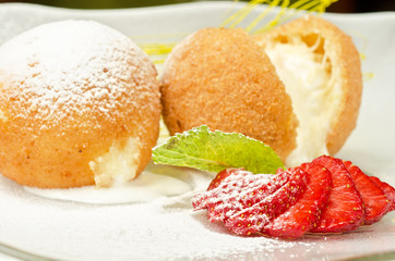 Dessert of ice-cream at biscuit