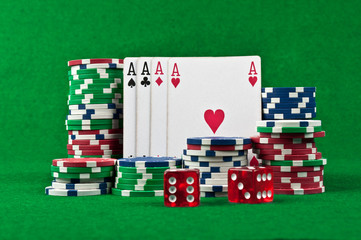 four aces and poker chips