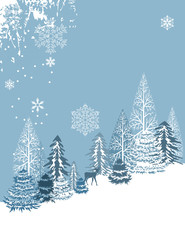 Fototapeta premium Winter blue landscape with deer and trees