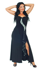 Fototapeta premium Fashion model in elegant black dress