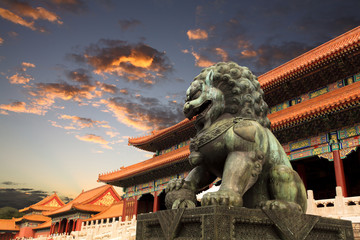 Naklejka premium the forbidden city with sunset glow in beijing