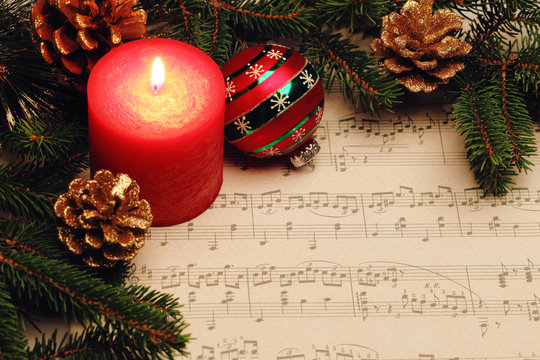 Christmas still life with music notes