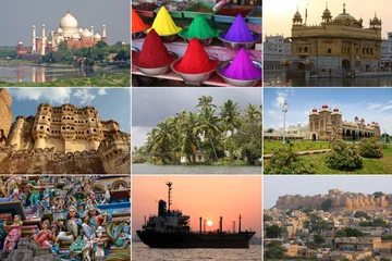 Schilderijen op glas Colorful sights of India in a collage © jorisvo