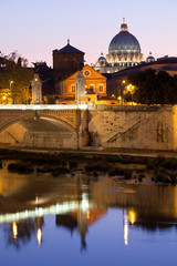 Fototapeta na wymiar Saint Peter's Basilica Rome Italy on Tiber bank in evening