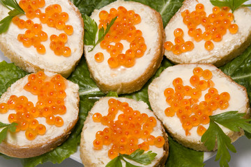 Red caviar sandwiches