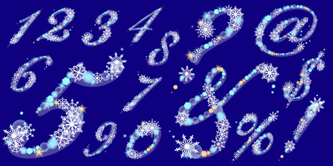 Vector winter figures with snowflakes