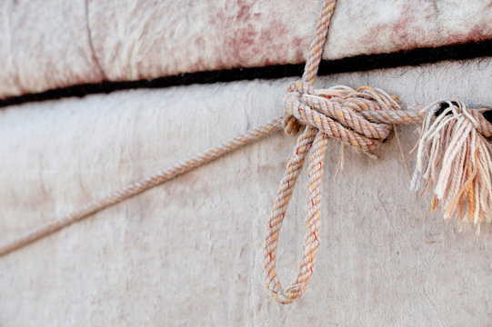 nomad yurt detail - thick felt background and rope