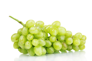 Ripe green grapes isolated on white