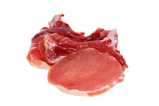 Schweinefleisch,Roh-Kotelett,isoliert auf Weiss