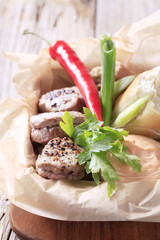 Pork tenderloin with bread roll