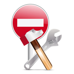 panneau sens interdit et outils