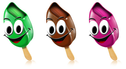 Cartoon colored ice creams with smile