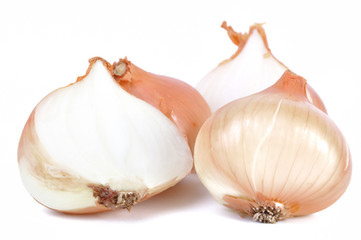 Group of onions isolated in white