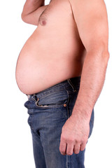 Fototapeta premium The fat man in jeans isolated