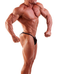bodybuilder showing his muscles isolated on white