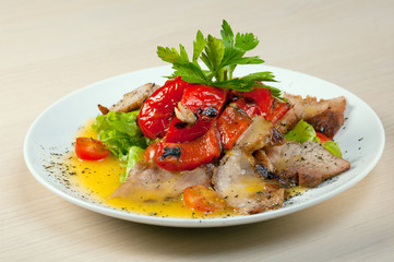 vegetarian Salad with pork, pepper paprika