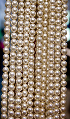 Majorca pearl necklaces hanging in rows jewellery