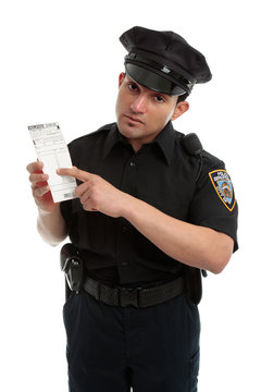 Police officer or traffic warden with infringement ticket