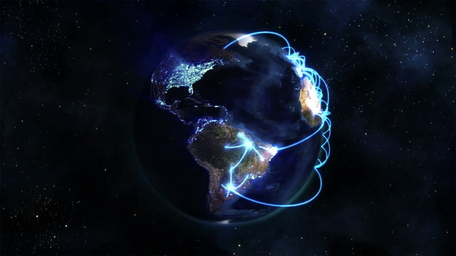 Earth with blue connections turning on itself