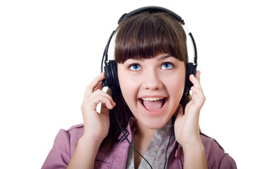 Closeup portrait of attractive girl with headphones