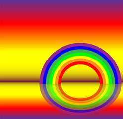 Obraz premium Rainbow with reflection at sunset