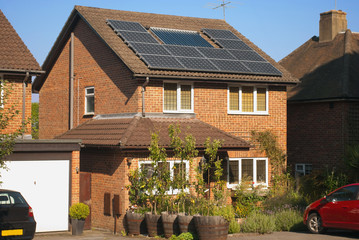 Solar panels on house - obrazy, fototapety, plakaty