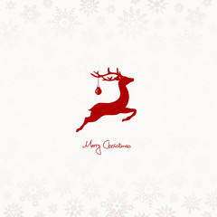 Fototapeta na wymiar Flying Rudolph, Christmas Ball & Snowflakes Red