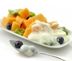 Closeup of Fruits with yogurt