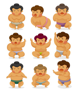 Cartoon Sumo Wrestler Icons