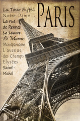 Panele Szklane Podświetlane  Paryż, Wieża Eiffla, vintage sepia